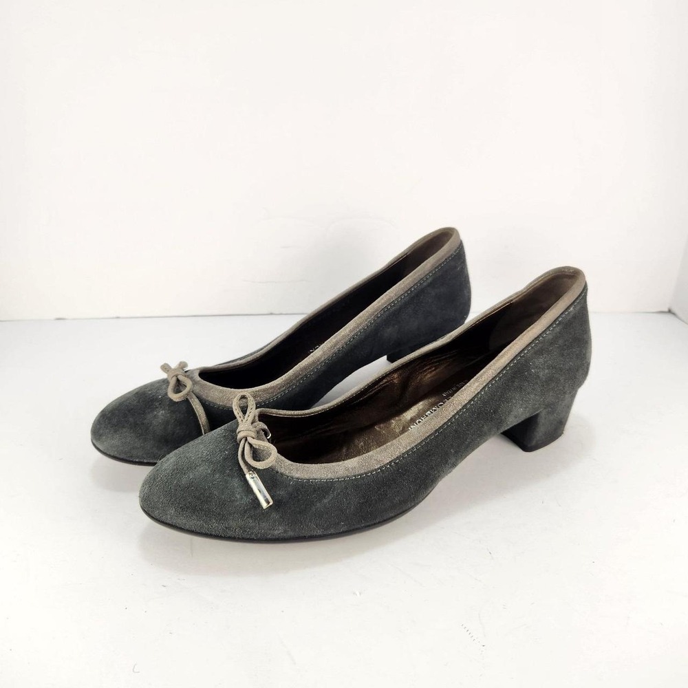 AGL Attilio Giusti Leombruni Women's Size 41 Gray Suede Bow Block Heel Pumps